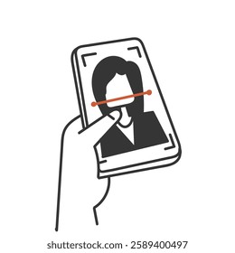 doodle woman face recognition on phone illustration