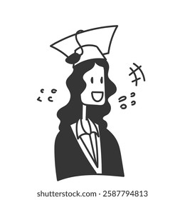 doodle woman with graduation gown smiling