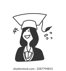 doodle woman with graduation gown smiling