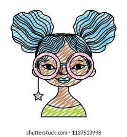 doodle woman hairstyle with glasses and star earring