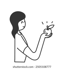 doodle woman hand holding apple fruit