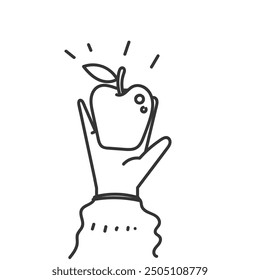doodle woman hand holding apple fruit
