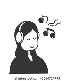 doodle woman listening music with headset