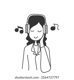 doodle woman listening music with headset