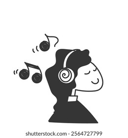 doodle woman listening music with headset