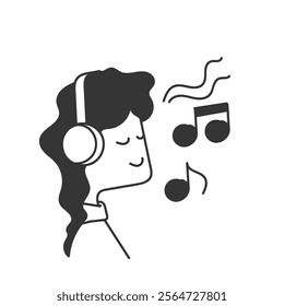 doodle woman listening music with headset