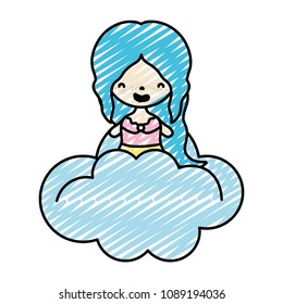 doodle woman with long hair and blouse in the cloud
