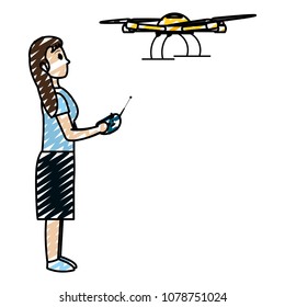 doodle woman with remote control and done technology
