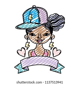 doodle woman wear cap accessory and rays earring