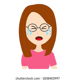 Doodle Woman Wearing Glasses Cartoon Portrait Avatar Cry Illustration Vector