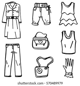 Doodle of women accessories object hand draw vector