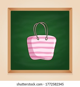 doodle women bag illustration on green chalkboard background