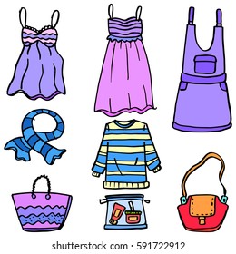 Doodle of women clothes bag and accessories vector art