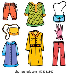 Doodle of women clothes object collection vector illustration