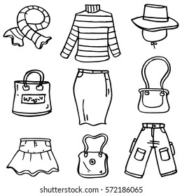 Doodle of women clothes object hand draw vector art