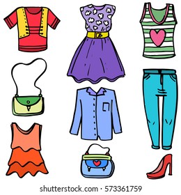 Doodle of women clothes object set vector illustration