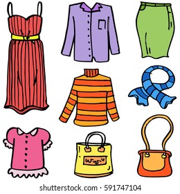 Doodle of women clothes object set vector illustration
