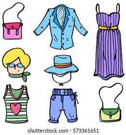 Doodle of women clothes object vector art collection