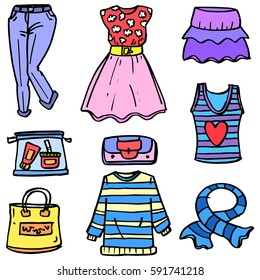 Doodle of women clothes set object