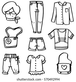 Doodle of women clothes set vector collection stock