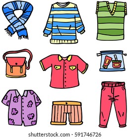 Doodle of women object clothes set vector art