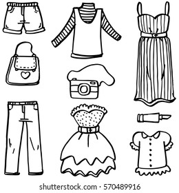 Doodle Women Object Set Hand Draw Stock Vector (royalty Free) 570490003