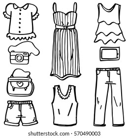 Doodle of women object set hand draw vector illustration