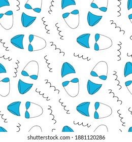 Doodle Women swimsuit seamless pattern. hand drawn drawing of a swimsuit isolated on a white background. Summer clothing for swimming Vector illustration