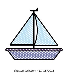 doodle wood ship transport style in the sea