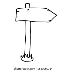 Doodle Wood Signs And Direction Arrows. Illustration of hand drawn sketched design wood panel and road sign. Right side. vector isolated on white background