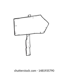 Doodle wood signs, hand drawn wooden direction cartoon style