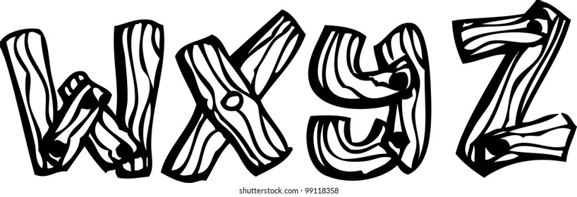 doodle of wood texture alphabet