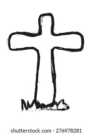 doodle wooden cross grave, vector design element