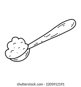 Doodle wooden spoon with flour. Sketch vector illustration of cereals, sugar, powder, coconut flakes.
