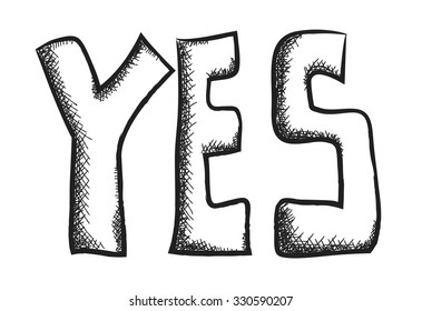 doodle word Yes,  vector illustration icon