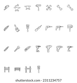 Herramientas de trabajo Doodle equipo industrial. ilustración de vector dibujada a mano