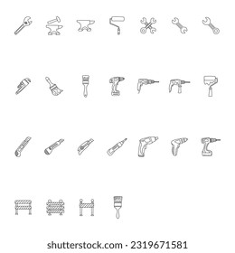 Doodle work tools industrial equipment. hand drawn Vector illustration