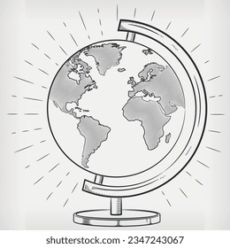Doodle World Globe Hand Drawn Sketch