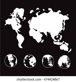 doodle world globe map icon illustration design