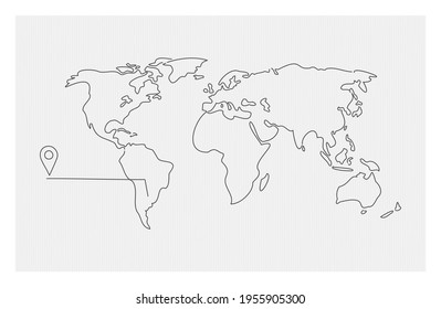 Doodle world map with geotag. Flat simple vector for presentations.
