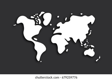 Doodle world map on black background . Vector .