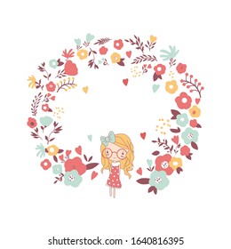 doodle wreath illustration. decorative floral frame vector template