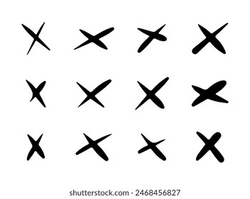 Doodle x crosses set. Hand drawn different geometric shapes. No cross signs. Abstract sketch symbols.