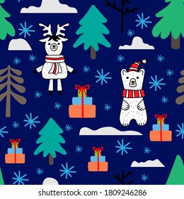 Doodle xmas seamless pattern. Cartoon vector stock illustration. EPS 10