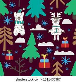 Doodle xmas seamless pattern. Cartoon vector stock illustration. EPS 10