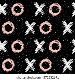 Doodle xo xo seamless pattern background. Abstract pink check and round pattern for design t-shirt, valentine's day card, invitation, poster, romantic album, scrapbook, holiday wrapping paper etc. 