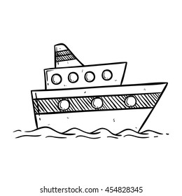 Doodle Yacht Or Cruise Ship On White Background