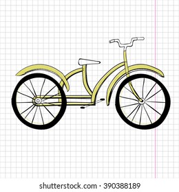 Doodle yellow bicycle, excellent vector illustration, EPS 10