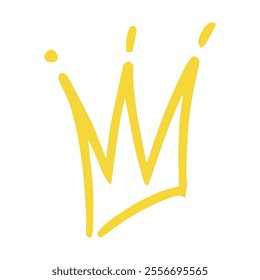 Doodle yellow king crown. Hand drawn vector queen icon. Sketch simple prince or princess diadem.