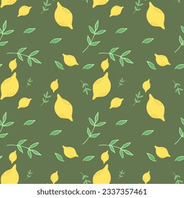Doodle yellow lemon texture seamless pattern vector